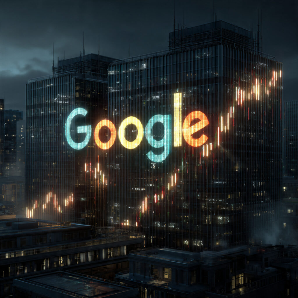 Giant Make — Alphabet stock chart hitting record highs after Gemini 3 AI announcement”