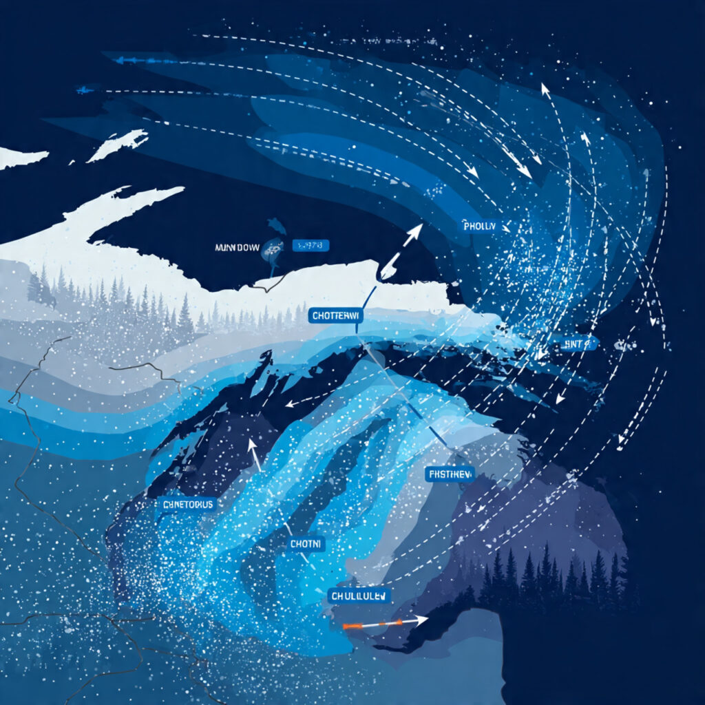 Minnesota snowfall totals map with Duluth highlighted