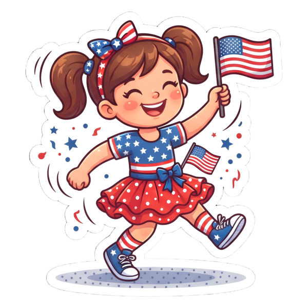 Cute Patriotic Girl Sticker Cliparts – AI Prompt Pack | Commercial Use